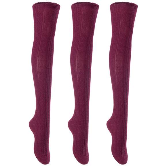 3 Pairs Awesome Women Thigh High Cotton Boot Socks. Durable Knee High Socks, Perfect As Winter & Spring Socks Size 6-9(Wine) T1024