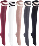 Lian LifeStyle Women's 5 Pairs Adorable Comfortable Soft Thigh High Over Knee High Cotton Socks Size 6-9 L1022(Black,DG,Khaki,White,Wine)