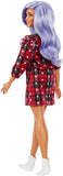 Barbie Fashionistas Doll #157, Curvy with Lavender Hair Wearing Red Plaid Dress, White Cowboy Boots & Teal Cross-Body Cactus Bag, Toy for Kids 3 to 8 Years Old