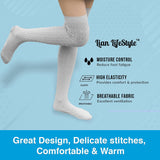 Lian LifeStyle Exquisite Big Girl's Women's 3 Pairs Thigh High Cotton Socks. Super Comfortable Female Socks in Vibrant Colors 6-9 L1024 (Black,Dark Grey,Grey)