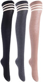 Lian LifeStyle Women's 3 Pairs Adorable Comfortable Soft Thigh High Over Knee High Cotton Socks Size 6-9 L1022(Black, Dark Grey, Kakhi)