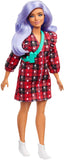 Barbie Fashionistas Doll #157, Curvy with Lavender Hair Wearing Red Plaid Dress, White Cowboy Boots & Teal Cross-Body Cactus Bag, Toy for Kids 3 to 8 Years Old