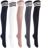 Lian LifeStyle Women's 5 Pairs Adorable Comfortable Soft Thigh High Over Knee High Cotton Socks Size 6-9 L1022(Black,DG,Khaki,White,Navy)