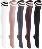 Lian LifeStyle Women's 5 Pairs Adorable Comfortable Soft Thigh High Over Knee High Cotton Socks Size 6-9 L1022(Black,Coffee,DG,Khaki,White)