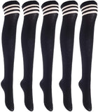 Lian LifeStyle Women's 5 Pairs Adorable Comfortable Soft Thigh High Over Knee High Cotton Socks Size 6-9 L1022(Black)