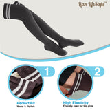 Lian LifeStyle Exquisite Big Girl's Women's 5 Pairs Thigh High Cotton Socks. Super Comfortable Female Socks in Vibrant Colors Size 6-9 L1023(Blk,Kaki,Wite,Nvy,Wine)