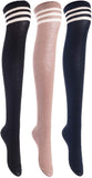 Lian LifeStyle Women's 3 Pairs Adorable Comfortable Soft Thigh High Over Knee High Cotton Socks Size 6-9 L1022(Black, Kakhi, Navy)