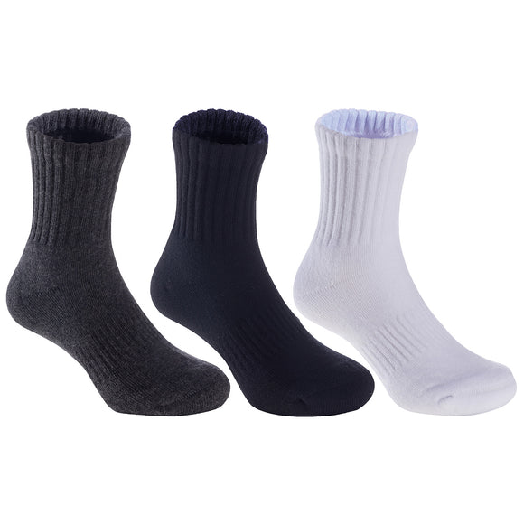 Unisex Children Boy's Girl's 3 Pairs Low Crew Cushioned Sports Socks Solid JH0105 XS 3Y-5Y (Black, Grey, White)