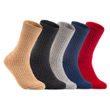 Lian LifeStyle Gorgeous Big Girls Women's 5 Pair Wool Crew Socks Size 6-9 FS03, Color (Beige,Black,LightGrey,NavyBlue,Red)