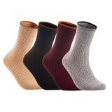 Lian LifeStyle Women's 4 Pairs Cute & Comfortable Wool Crew Socks Size 6-9 HR1612, Color (Beige, Black, Claret, Grey)