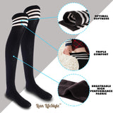 Lian LifeStyle Exquisite Big Girl's Women's 5 Pairs Super Comfortable Thigh High Cotton Socks in Vibrant Unique Colors Size 6-9 L1022(Black)