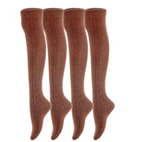 AATMart Awesome Women's 4 Pairs Thigh High Cotton Socks Soft, Super Durable Perfect as Winter Socks ATT1024 Size 6-9 (Coffee)