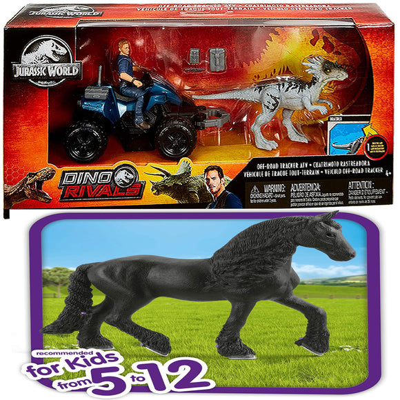 World Deluxe Story Pack Off-Road Tracker ATV + Horse Club Animal Figurine Horse Toys for Girls and Boys, Pack of 2