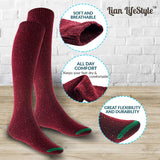 Lian LifeStyle Women's 5 Pairs Awesome Breathable Fancy and Cozy Knee High Cotton Boot Socks Size 6-9(Wine)