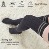 Lian LifeStyle Exquisite Big Girl's Women's 3 Pairs Thigh High Cotton Socks. Super Comfortable Female Socks in Vibrant Colors Size 6-9 L1023(Black,Coffee,Wine)