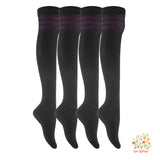 Lian LifeStyle Women's 4 Pairs Adorable Thigh High Cotton Socks RX Size 6-9