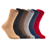 Lian LifeStyle Gorgeous Big Girls Women's 6 Pair Wool Crew Socks Size 6-9 FS03, Color (Beige,Black,Brown,LightGrey,NavyBlue,Red)