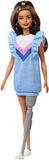 Barbie Fashionistas Doll 121 with Long Brunette Hair and Prosthetic Leg Wearing Sweater Dress and Accessories, for 3 to 8 Year Olds