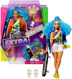 Barbie Extra Doll #4, Curvy, in Zippered Bomber Jacket with 2 Pet Kittens, Extra-Curly Blue Hair, Layered Outfit & Accessories Including Skateboard, Multiple Flexible Joints, Gift for Kids