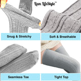 Lian LifeStyle Women's Socks - Comfortable And Fashionable Thigh High Cotton Socks for everyday relaxed feet - 2 Pairs - LW1025 Size 6-9 - Cream.