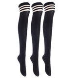 Lian LifeStyle Big Girl's Women's 3 Pairs Thigh High Cotton Socks Size 6-9 L1022