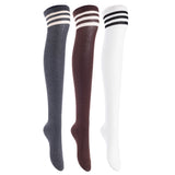 Lian LifeStyle Big Girl's Women's 3 Pairs Thigh High Cotton Socks Size 6-9 L1022