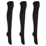 Lian LifeStyle Women's 3 Pairs Adorable Comfortable Soft Thigh High Over Knee High Cotton Socks Size 6-9 L1024(Black)