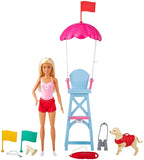 Barbie Lifeguard Playset, Blonde Doll (12-in), Swim Outfit, Lifeguard Chair, Umbrella, Megaphone, Binoculars, 2 Flags, Dog Figure & More, Great Gift for Ages 3 & Up