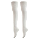 AATMart Women's 2 Pairs Awesome Comfortable Soft & Super Durable Thigh High Cotton Socks | Perfect as Winter & Spring Socks J1025 Size 6-9(Cream)