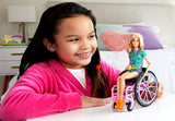 Barbie Fashionistas Doll #165, with Wheelchair & Long Blonde Hair Wearing Tropical Romper, Orange Shoes & Lemon Fanny Pack, Toy for Kids 3 to 8 Years Old
