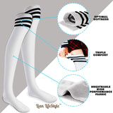 Lian LifeStyle Women's 3 Pairs Adorable Comfortable Soft Thigh High Over Knee High Cotton Socks Size 6-9 L1022(Black, Kakhi, White)