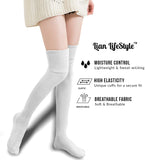 Lian LifeStyle Women's Socks - Comfortable And Fashionable Thigh High Cotton Socks for everyday relaxed feet - 2 Pairs - LW1025 Size 6-9 - Cream.