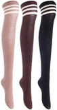 Lian LifeStyle Women's 3 Pairs Adorable Comfortable Soft Thigh High Over Knee High Cotton Socks Size 6-9 L1022(Black, Coffee, Khaki)