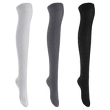 Lian LifeStyle Exquisite Big Girl's Women's 3 Pairs Thigh High Cotton Socks. Super Comfortable Female Socks in Vibrant Colors 6-9 L1024 (Black,Dark Grey,Grey)
