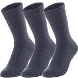 Lian LifeStyle Men's 3 Pairs Extra Thick Wool Blend Socks Plain Color Size 9-11