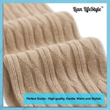 Lian LifeStyle Women's 5 Pairs Adorable Comfortable Soft Thigh High Over Knee High Cotton Socks Size 6-9 L1024 (Beige)