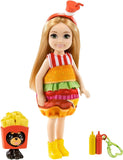 Barbie Club Chelsea Dress-Up Doll (6-Inch Blonde) in Burger Costume with Pet and Accessories, Gift for 3 to 7 Year Olds