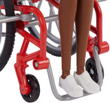 Barbie Fashionistas Doll #166, with Wheelchair & Crimped Brunette Hair Wearing Rainbow-Striped Dress, White Sneakers, Sunglasses & Fanny Pack, Toy for Kids 3 to 8 Years Old