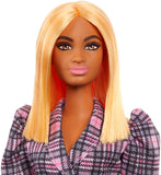 Barbie Fashionistas Doll #161 with Puff Sleeve Plaid Blazer Dress, Toy for Kids 3 to 8 Years Old