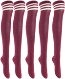 Lian LifeStyle Women's 5 Pairs Adorable Comfortable Soft Thigh High Over Knee High Cotton Socks Size 6-9 L1022(Wine)