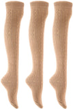 Lian LifeStyle Exquisite Big Girl's Women's 3 Pairs Thigh High Cotton SocksFemale Socks Colors 6-9 L1024(Beige)