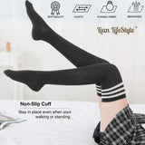 Lian LifeStyle Women's 5 Pairs Adorable Comfortable Soft Thigh High Over Knee High Cotton Socks Size 6-9 L1022(Black)