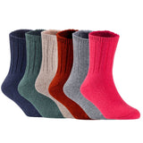 Children's Durable, Stretchable, Thick & Warm Wool Crew Socks. Perfect as Winter Snow Sock and All Seasons FS01, 6 Pair, Size 4Y-6Y, Navy, DarkGrey, Biege, Wine, Grey, Red