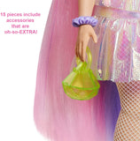 Barbie Extra Doll #2 in Shimmery Look with Pet Puppy, Pink & Purple Fantasy Hair, Layered Outfit & Accessories Including Neon Beanie, Multiple Flexible Joints, Gift for Kids 3 Years Old & Up