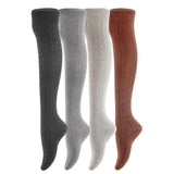 AATMart Awesome Women's 4 Pairs Thigh High Cotton Socks Soft, Super Durable Perfect as Winter Socks ATT1024 Size 6-9 (Black,Coffee,Grey, Dark Grey)