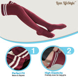 Lian LifeStyle Exquisite Big Girl's Women's 3 Pairs Thigh High Cotton Socks. Super Comfortable Female Socks in Vibrant Colors Size 6-9 L1023(Wine)
