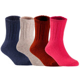 Children's Durable, Stretchable, Thick & Warm Wool Crew Socks. Perfect as Winter Snow Sock and All Seasons FS01, 4 Pair, Size 4Y-6Y, Navy, Biege, Wine, Red