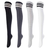 Lian LifeStyle Women's 4 Pairs Adorable Thigh High Cotton Socks L1022 Size 6-9
