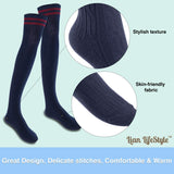 Lian LifeStyle Exquisite Big Girl's Women's 5 Pairs Thigh High Cotton Socks. Super Comfortable Female Socks in Vibrant Colors Size 6-9 L1023(Navy)