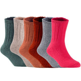 Children's Durable, Stretchable, Thick & Warm Wool Crew Socks. Perfect as Winter Snow Sock and All Seasons FS01, 6 Pair, Size 4Y-6Y, Navy, DarkGrey, Coffee, Wine, Grey, Red